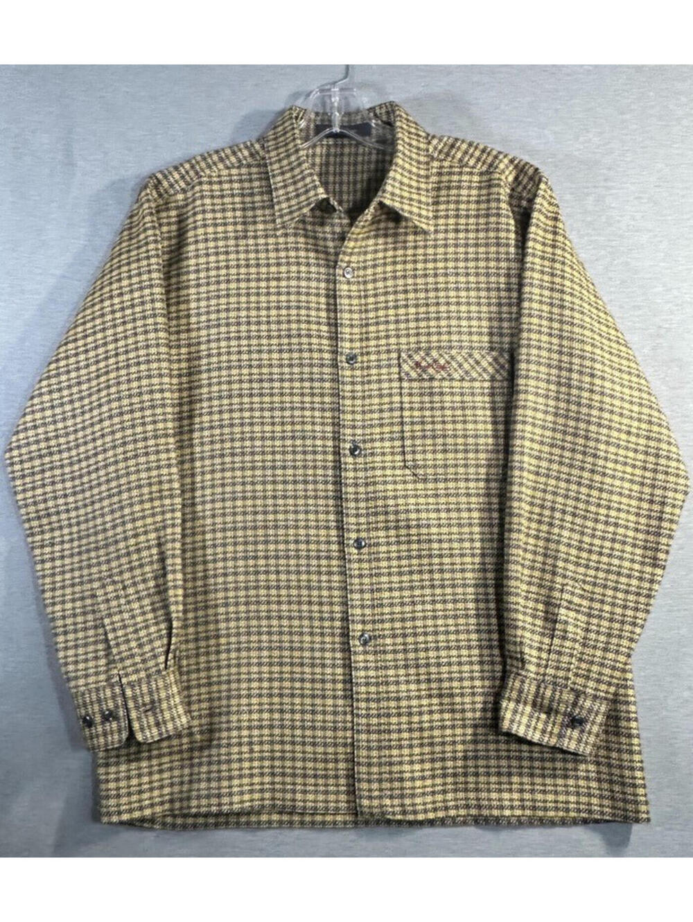 Pierre Cardin 100% Wool Shirt Jacket Brown Gold Houndstooth Men’s Size Large